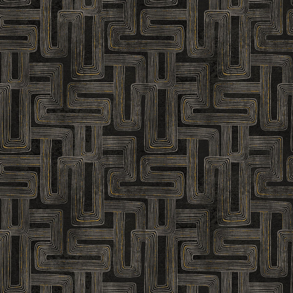 Northcott Metallic Gatsby 29253M 99 Black/Taupe Rectangles By The Yard
