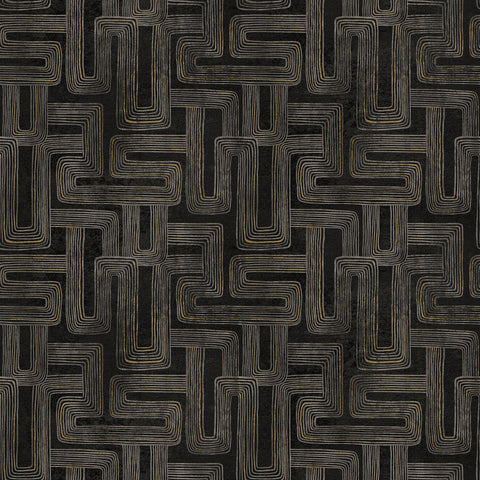 Northcott Metallic Gatsby 29253M 99 Black/Taupe Rectangles By The Yard