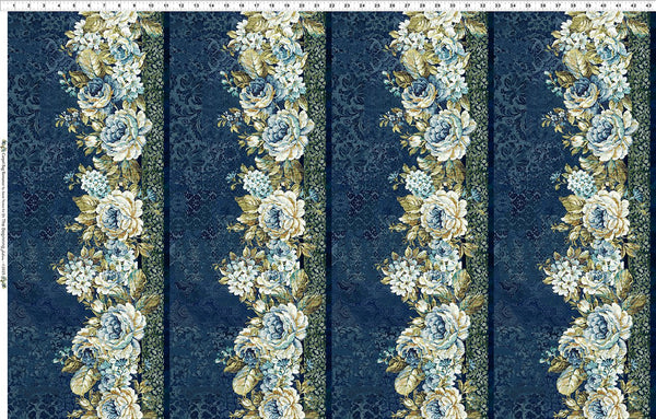 In The Beginning Carpet Bag Romance 2CBR 1  Blue Border By The Yard