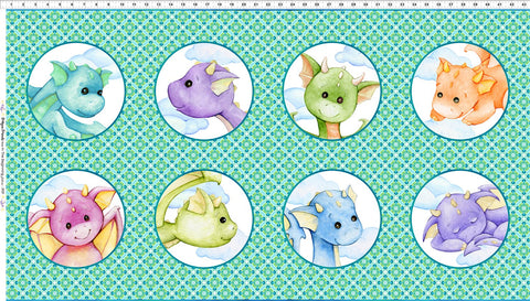 In The Beginning Dragon Friends 2DF 1 Multi Circle 23" PANEL By The PANEL (Not Strictly By The Yard)