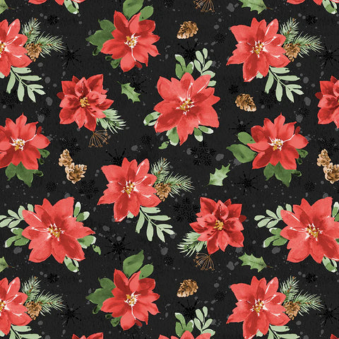 Wilmington Prints Cardinal Celebration 3072 37756 937 Black Tossed Poinsettias By The Yard