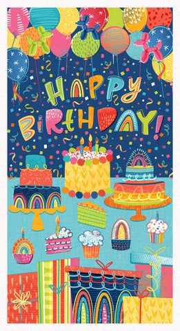 Blank Quilting Let's Eat Cake 3093P 77 Navy Birthday Words 24" PANEL By The PANEL (Not Strictly By The Yard)