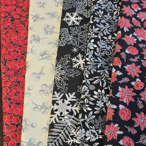 Matt's Mystery Bundles -  3.48 yards - Christmas Blossom Silver #30 - Assorted Remnants