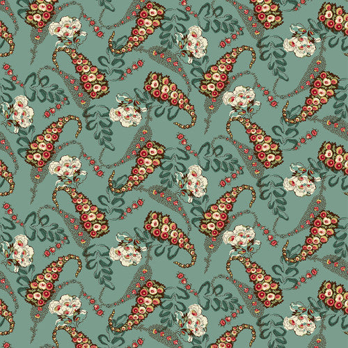 Henry Glass & Co. Bucklebury Chintz 3130 77 Medium Teal Quirky Paisley By The Yard