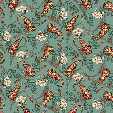 Henry Glass & Co. Bucklebury Chintz 3130 77 Medium Teal Quirky Paisley By The Yard