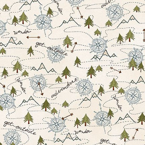 Henry Glass & Co. The Mountains Are Calling 3138 44 Cream Mixed Media Mtn. Trail By The Yard