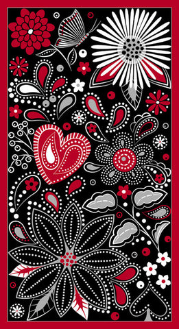 Blank Quilting Scarlet Story Black Floral Panel 3140p – 24" Panel pro Panel (nicht ausschließlich Meterware)