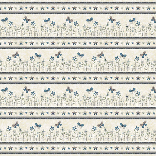 Henry Glass & Co. Butterflies And Blooms 3151 33 Cream Border Stripe By The Yard