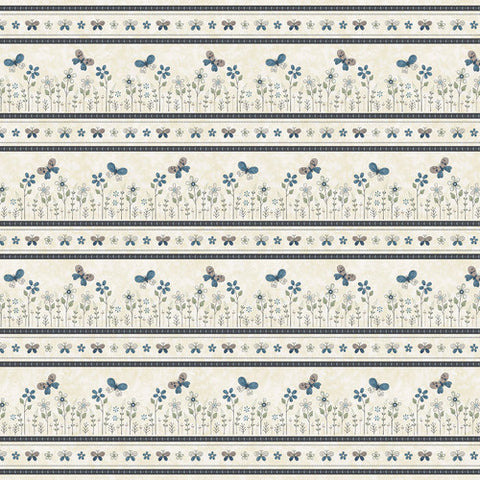 Henry Glass & Co. Butterflies And Blooms 3151 33 Cream Border Stripe By The Yard