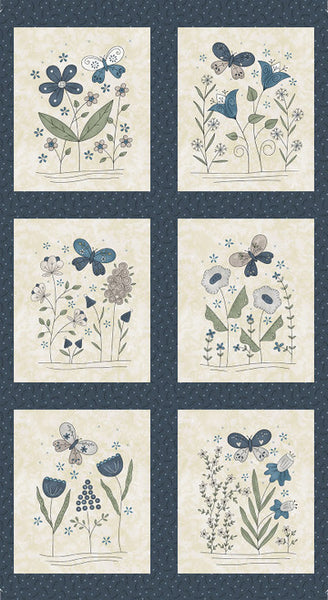 Henry Glass & Co. Butterflies And Blooms 3152 77 Dark Blue Butterfly Blocks 24" PANEL By The PANEL (not strictly by the yard)