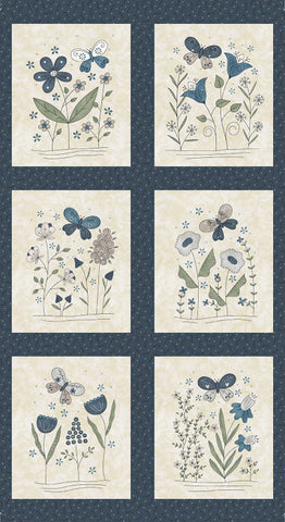 Henry Glass & Co. Butterflies And Blooms 3152 77 Dark Blue Butterfly Blocks 24" PANEL By The PANEL (not strictly by the yard)