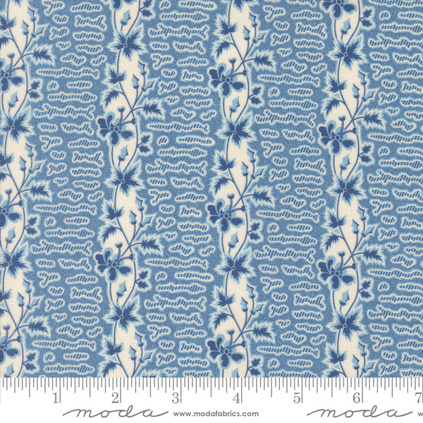 Moda Sally's Stitches 31712 13 Prussian Blue Floral Stripes By The Yard
