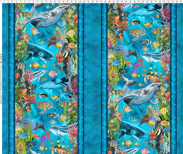 In The Beginning Calypso III 31CAL 2 Teal Ocean Stripe By The Yard