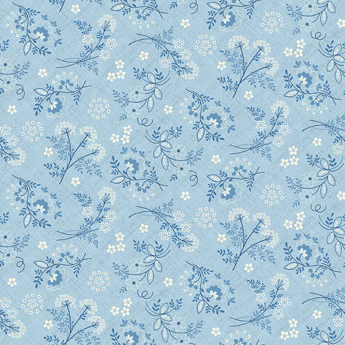 Henry Glass & Co. Blackbirds Calling 3206 17 Light Blue Wildflowers By The Yard