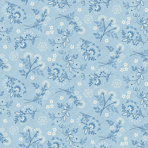 Henry Glass & Co. Blackbirds Calling 3206 17 Light Blue Wildflowers By The Yard