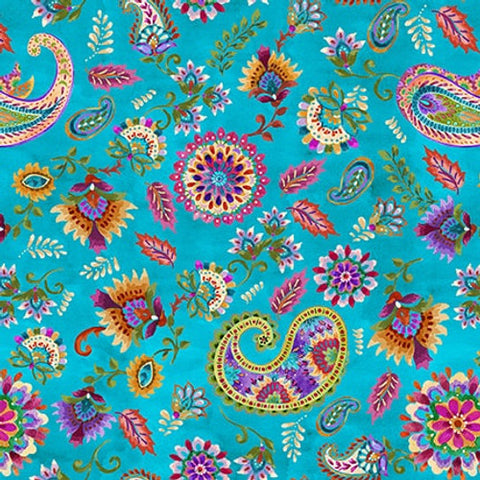 Blank Quilting Petra 3273 75 Paisley With Medallion Turquoise By The Yard