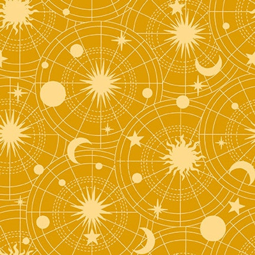 Blank Quilting Celestial Galaxy 3285 44 Yellow Linear Stars And Moons By The Yard