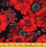 Henry Glass & Co. Scarlet Days & Nights 3296 99 Red/Black Large Floral By The Yard