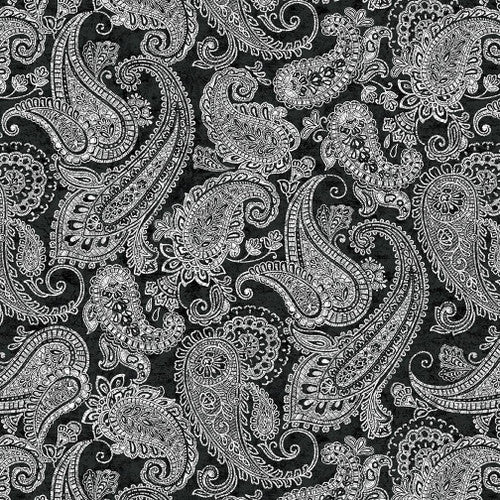 Henry Glass & Co. Scarlet Days & Nights 3298 99 Black/Gray Paisleys By The Yard