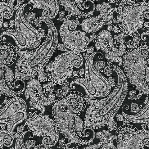 Henry Glass & Co. Scarlet Days & Nights 3298 99 Black/Gray Paisleys By The Yard