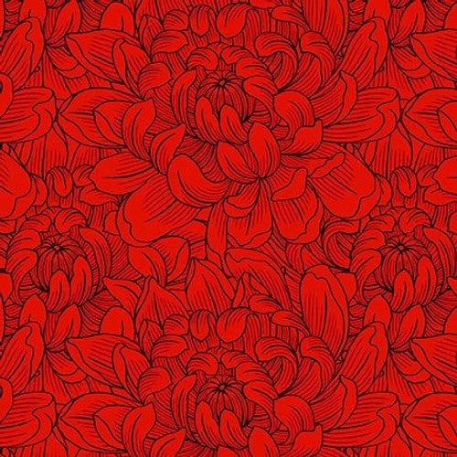 Henry Glass & Co. Scarlet Days & Nights 3299 88 Red Pen & Ink Peonies By The Yard