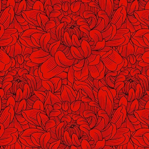 Henry Glass & Co. Scarlet Days & Nights 3299 88 Red Pen & Ink Peonies By The Yard