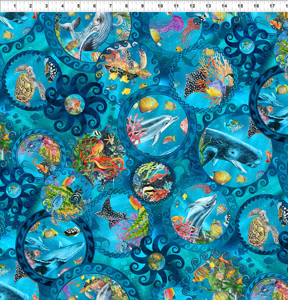 In The Beginning Calypso III 32CAL 2 Teal Ocean Circles By The Yard