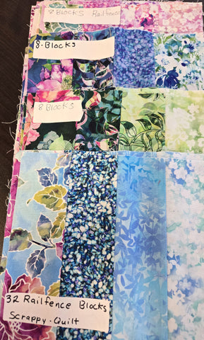 Matt's Mystery Bundles - 32 - Scrappy Rail Fence Pre Sewn Blocks - Assorted Remnants