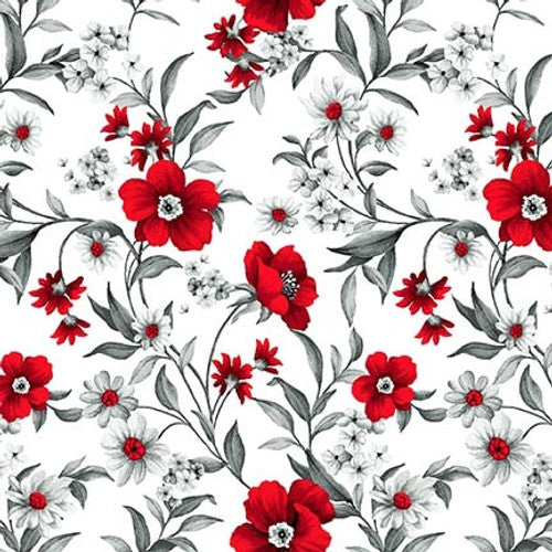 Henry Glass & Co. Scarlet Days & Nights 3300 11 White Small Flowers By The Yard