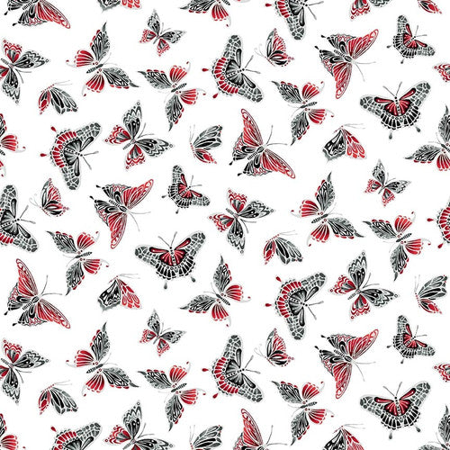 Henry Glass & Co. Scarlet Days & Nights 3302 11 White Butterflies By The Yard