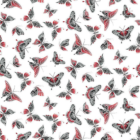 Henry Glass & Co. Scarlet Days & Nights 3302 11 White Butterflies By The Yard