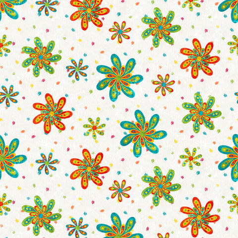 Blank Quilting Colorburst 3346 01 Marshmallow Daisies With Dots By The Yard