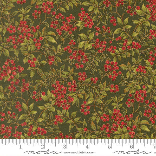 Moda  Merry Manor 33864 13M Evergreen Hollyberry By The Yard