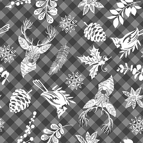 Blank Quilting Holiday Style 3393 95 Gray Plaid With Winter Motifs By The Yard