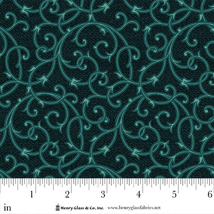 Henry Glass & Co. Philomena 3479 76 Dark Turquoise Regal Swirls By The Yard