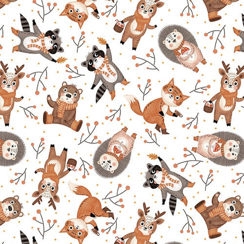 Blank Quilting Digital - Cheerful Cheeks 3489 01 White Tossed Critters By The Yard