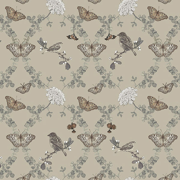 Blank Quilting Nature's Whisper 3527 90 Gray Birds & Butterflies By The Yard