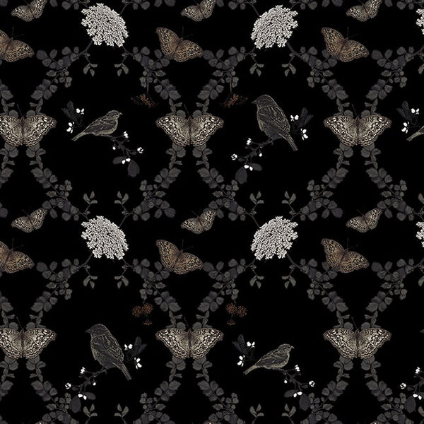 Blank Quilting Nature's Whisper 3527 99 Black Birds & Butterflies By The Yard