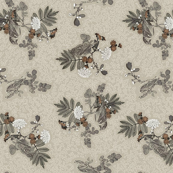 Blank Quilting Nature's Whisper 3529 90 Gray Birds Flowers & Leaves By The Yard