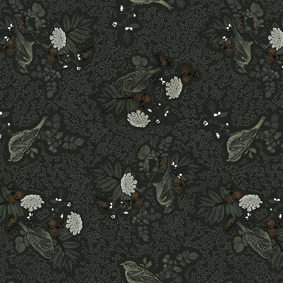 Blank Quilting Nature's Whisper 3529 99 Black Birds Flowers & Leaves By The Yard