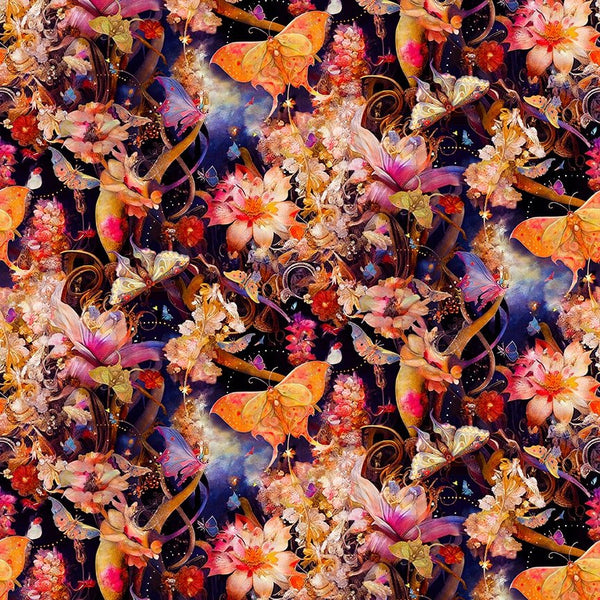 Blank Quilting Digital - Night Garden 3555 22 Pink Butterflies & Flowers By The Yard