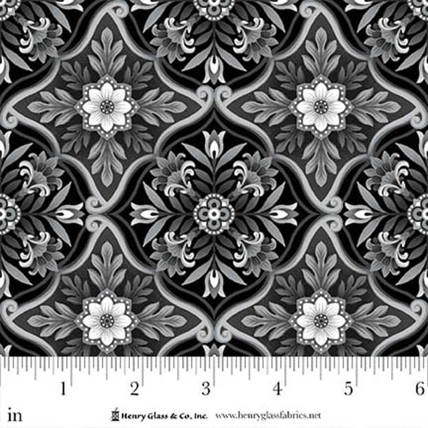 Henry Glass & Co. Scarlet's Treasure 3642 99 Black Foulard Tiles By The Yard