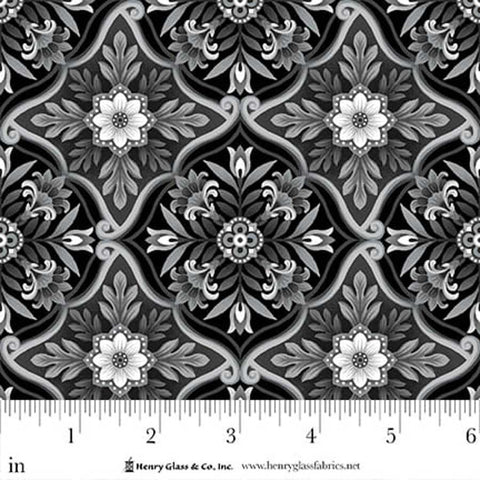 Henry Glass & Co. Scarlet's Treasure 3642 99 Black Foulard Tiles By The Yard