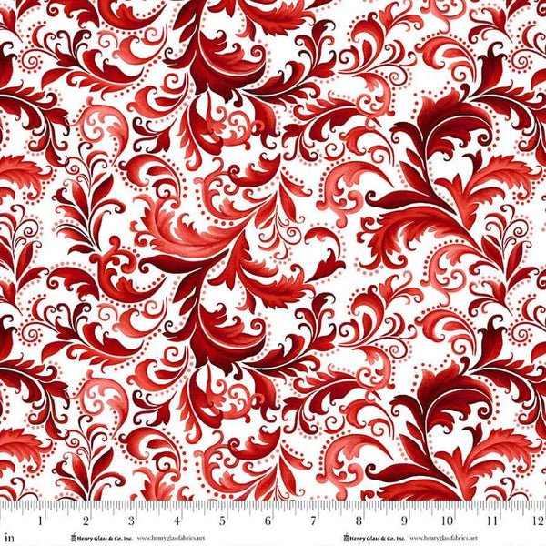 Henry Glass & Co. Scarlet's Treasure 3643 18 White Red Scrolls By The Yard