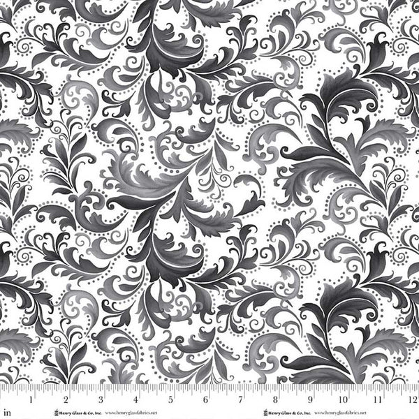 Henry Glass & Co. Scarlet's Treasure 3643 19 White Black Scrolls By The Yard