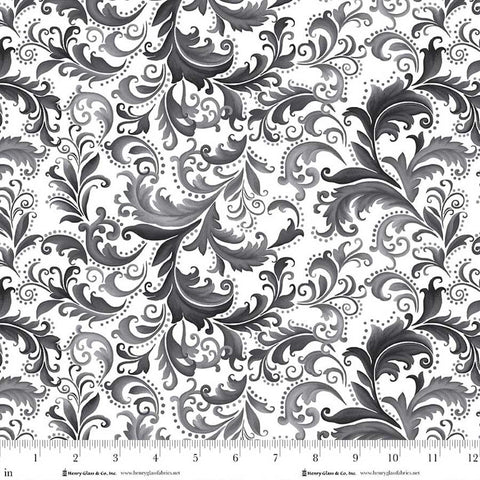 Henry Glass & Co. Scarlet's Treasure 3643 19 White Black Scrolls By The Yard