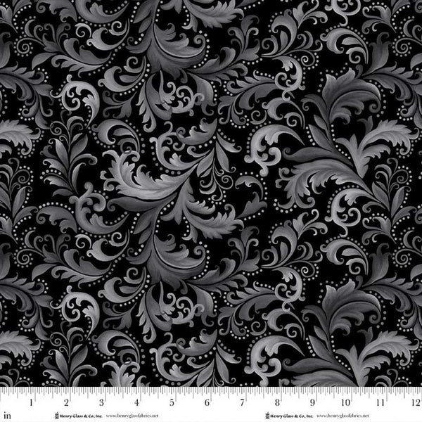 Henry Glass & Co. Scarlet's Treasure 3643 99 Black Scrolls By The Yard