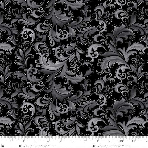 Henry Glass & Co. Scarlet's Treasure 3643 99 Black Scrolls By The Yard