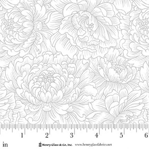 Henry Glass & Co. Scarlet's Treasure 3644 11 White on White Peony Monotone By The Yard