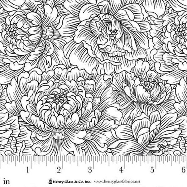 Henry Glass & Co. Scarlet's Treasure 3644 19 White Black Peony Monotone By The Yard
